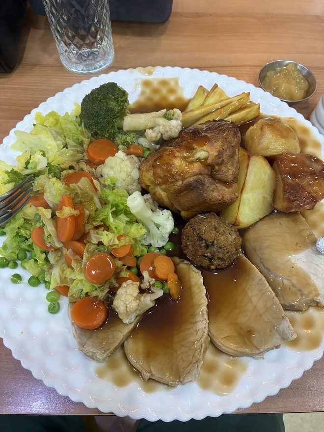 Roast dinner plate with stuffing balls and gravy